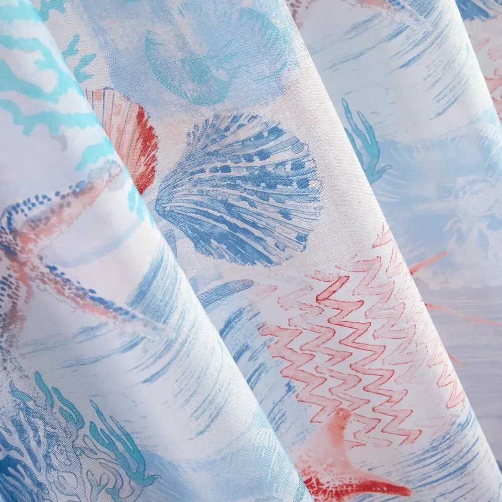Mainstays Coastal Fabric Shower Curtain 70 x 72 Seashell Starfish Polyester New